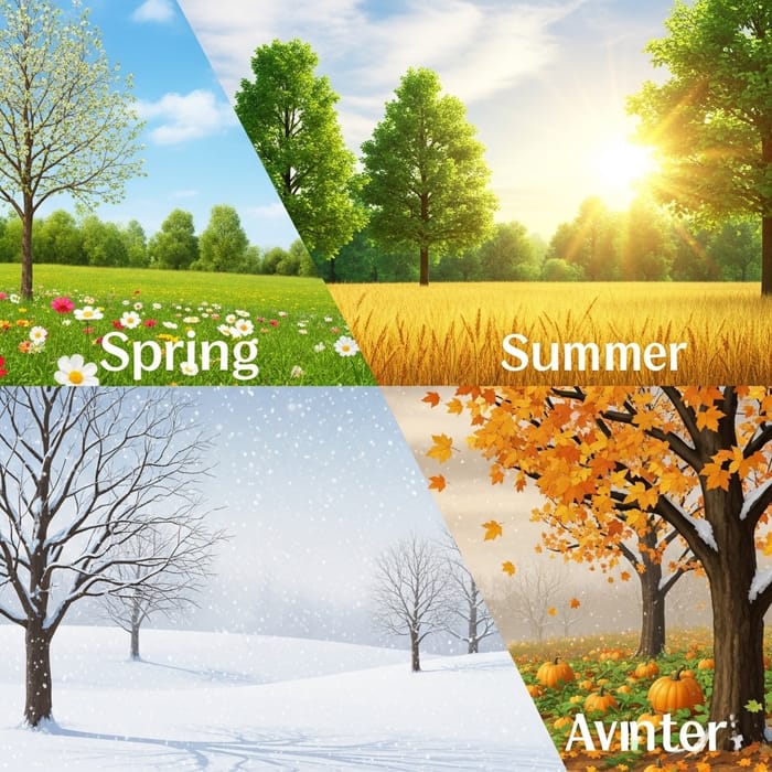 Seasons Landscape Visualized: Spring, Summer, Autumn, Winter Seasons Landscape Visualized: Spring, Summer, Autumn, Winter