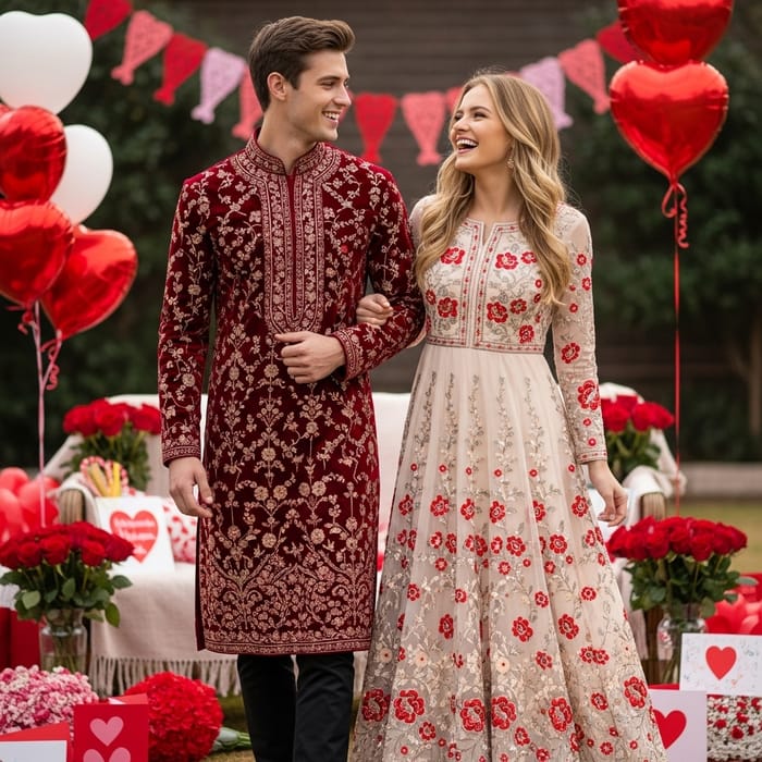 Best Friends Celebrating Valentine's Day in Elegant White Frocks