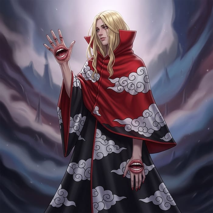 Blonde Figure with Mouths on Hands, Akatsuki Robe