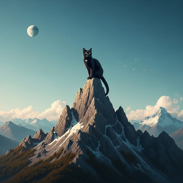 Realistic Black Cat on Mountain | Intelligent AI Image Design