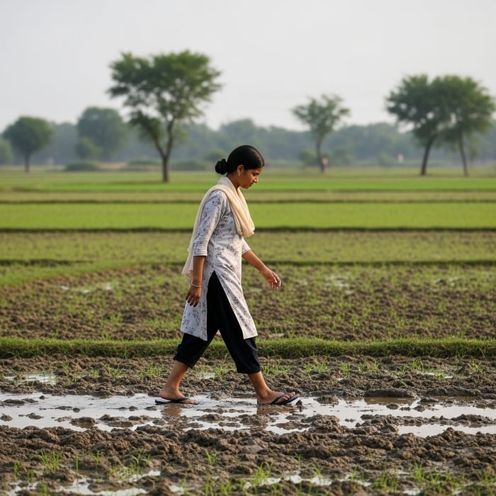 Serene South Asian Girl Walking in Mud Serene South Asian Girl Walking in Mud