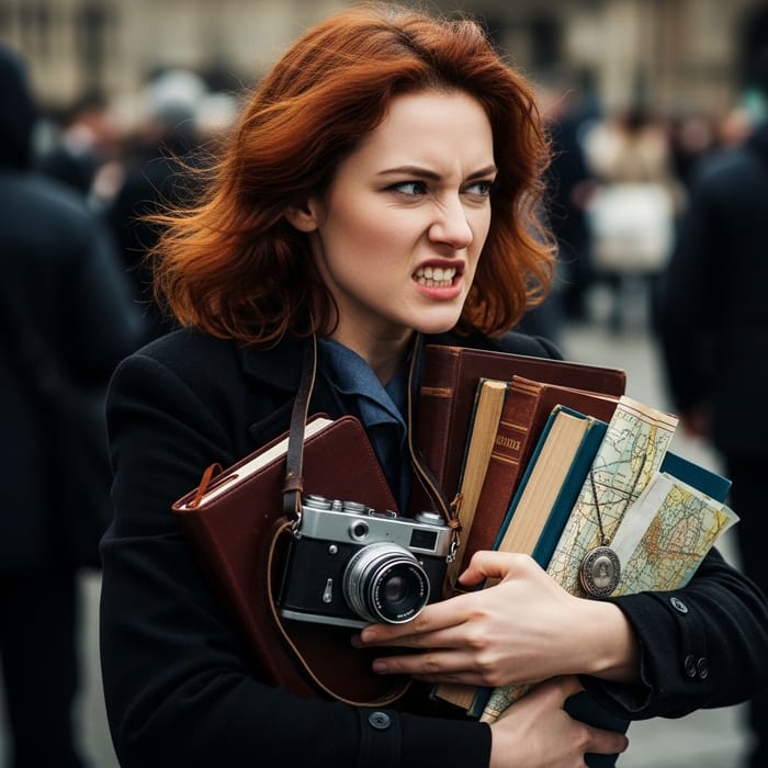 Portrait of Angry Woman Pushing Others Away, Holding Wealth Alone