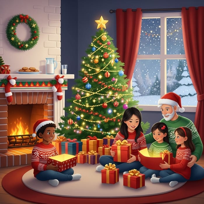 Festive Xmas Celebration with a Multicultural Family