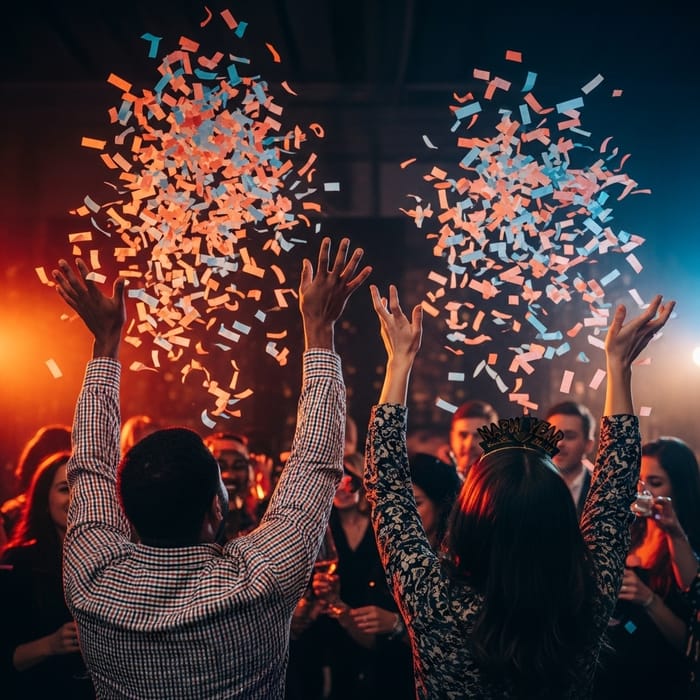 Festive New Year's Party with Multicolored Rectangular Confetti