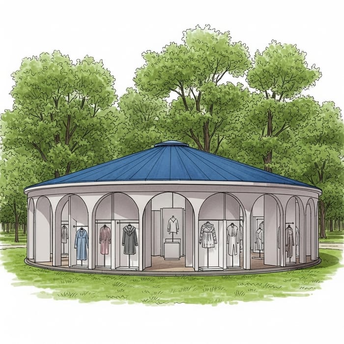 Sketch of Tranquil Knitwear & Textile Exhibition Pavilion | Blue Roof Sketch of Tranquil Knitwear & Textile Exhibition Pavilion | Blue Roof