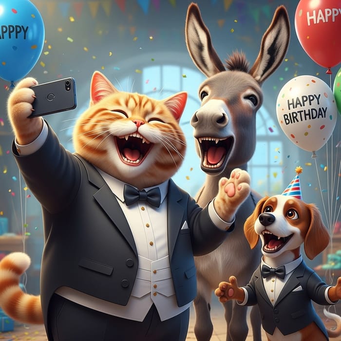 Whimsical Real-Life British Cat Selfie Celebration with Dog Whimsical Real-Life British Cat Selfie Celebration with Dog