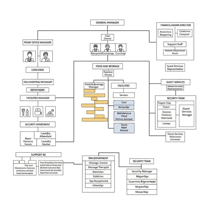 Hotel Resort Organizational Chart | Departments & Personnel Listed