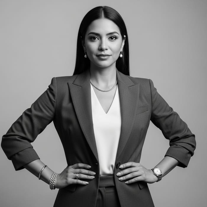 Sophisticated Hispanic Businesswoman in Tailored Power Suit