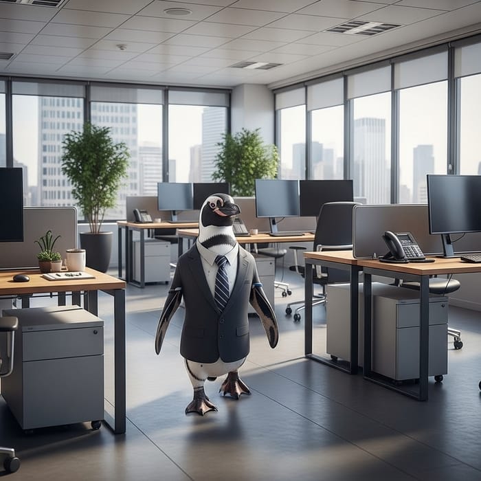 Professional Penguin in Dapper Attire at Modern Office Professional Penguin in Dapper Attire at Modern Office