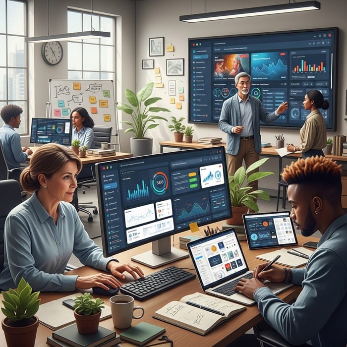 Diverse Digital Marketing Professionals in Modern Office