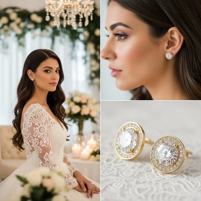 24k Gold Diamond Stud Earrings | Stunning Wedding Jewelry
