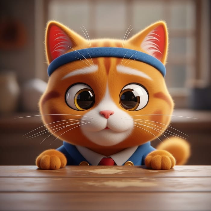 Pixar-Inspired Cat Staring at a Wooden Table Pixar-Inspired Cat Staring at a Wooden Table