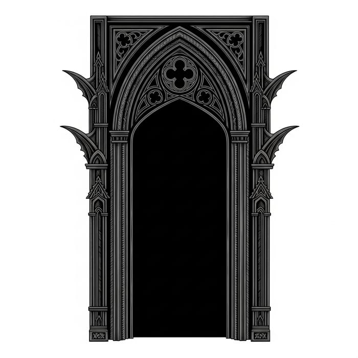 Gothic Portal Frame Clipart: Mysterious, Intricately Carved Design