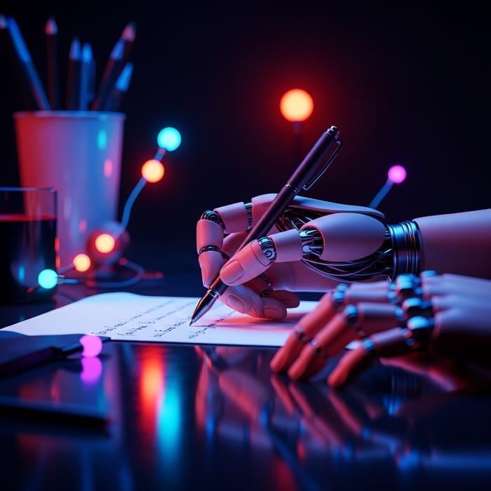 Neon-Colored Human Robotic Hand Writing on Paper