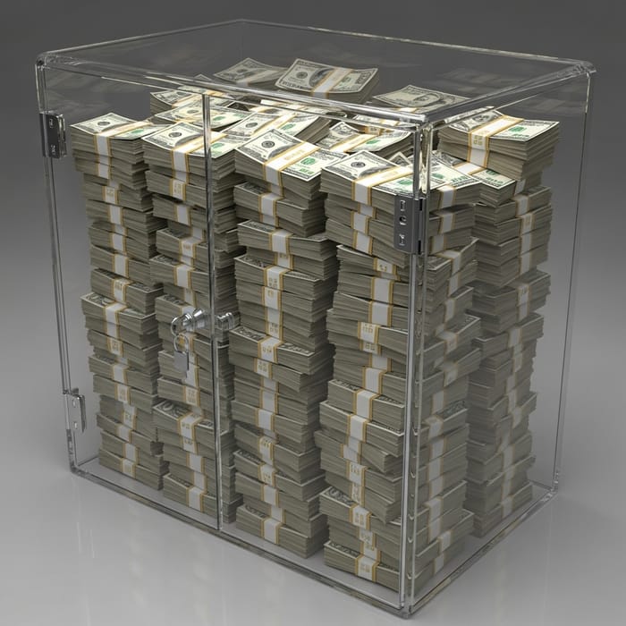 Transparent Cabinet Filled with US Dollar Bills - Real Life Display Transparent Cabinet Filled with US Dollar Bills - Real Life Display