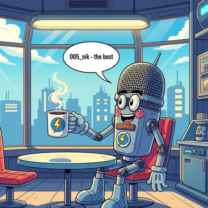 Futuristic Cartoon Microphone with Lightning Bolt Coffee Mug - 005_nik