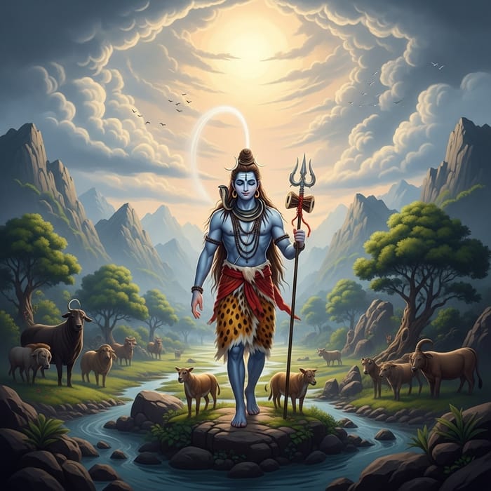 Realistic Lord Shiva In Mystical Landscape Realistic Lord Shiva In Mystical Landscape
