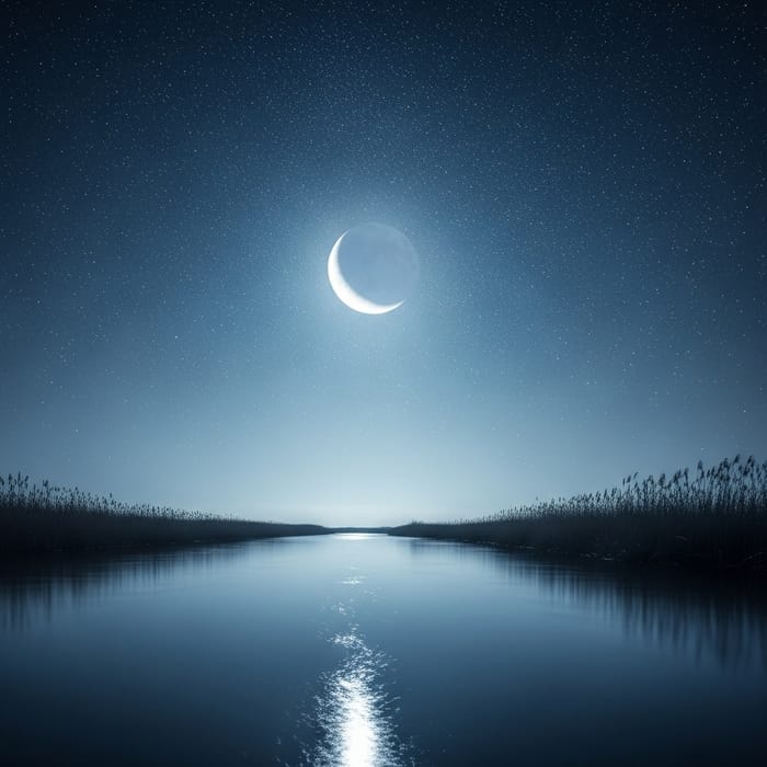 Starry Night Sky Moonlight Reeds River