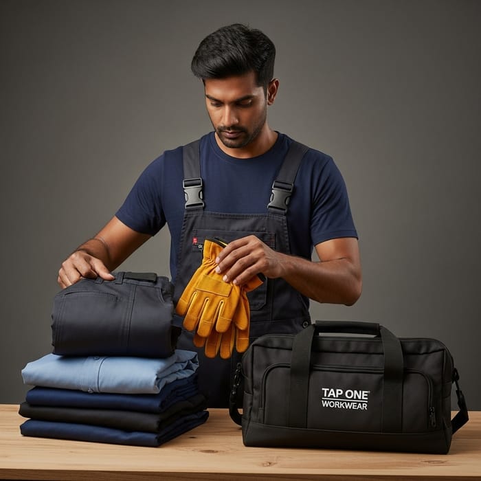 South Asian Man Packing Durable Workwear | Tap One Workwear South Asian Man Packing Durable Workwear | Tap One Workwear