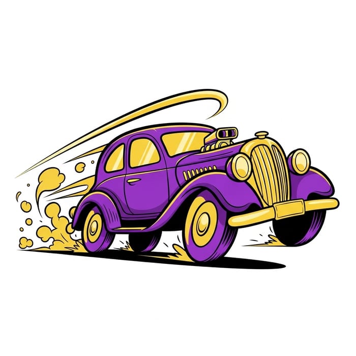Rubber Hose Animation of Speeding Car in Purple & Gold Colors Rubber Hose Animation of Speeding Car in Purple & Gold Colors