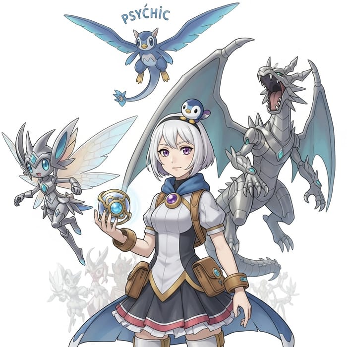 Fantasy Creature Trainer with Mythical Pokémon Companions