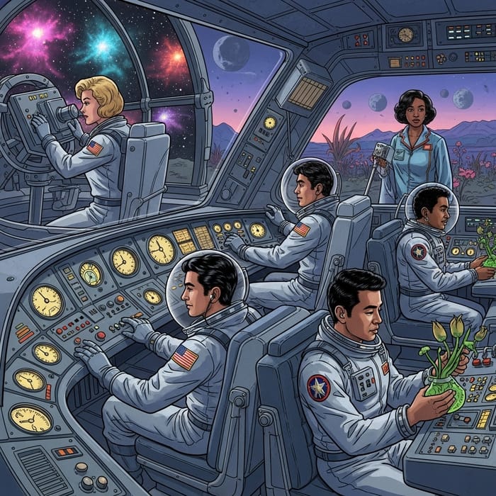 Retro-Futuristic Space Exploration Imagery Retro-Futuristic Space Exploration Imagery