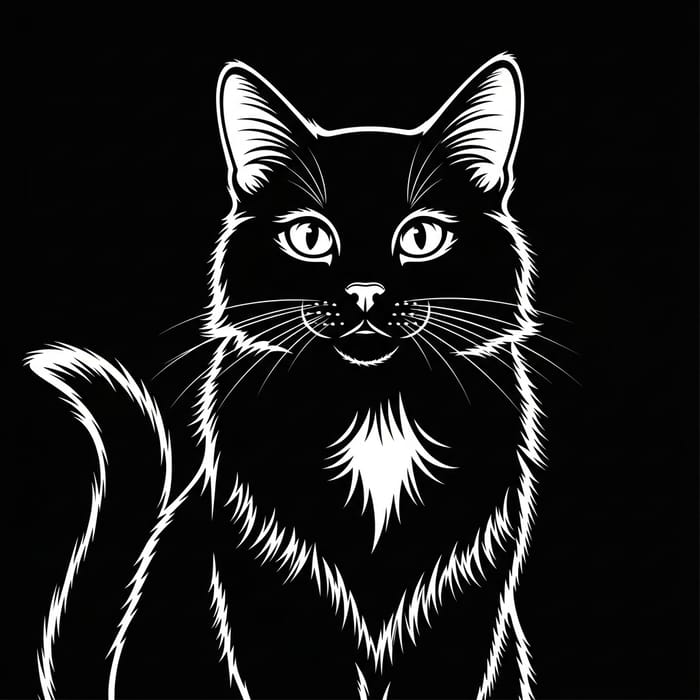 Black Cat Icon with White Details - Visual Elegance Captured
