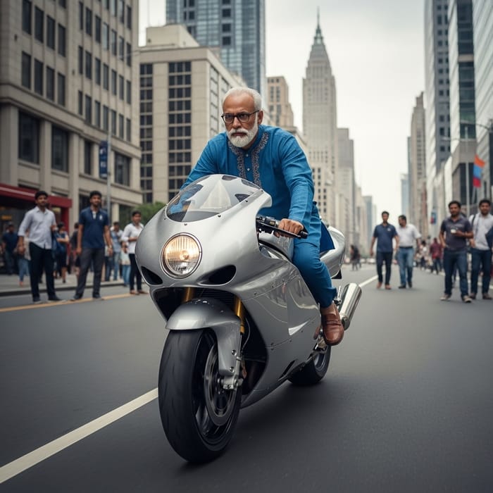 Prime Minister Narendra Modi Riding a High-Performance Motorcycle Prime Minister Narendra Modi Riding a High-Performance Motorcycle