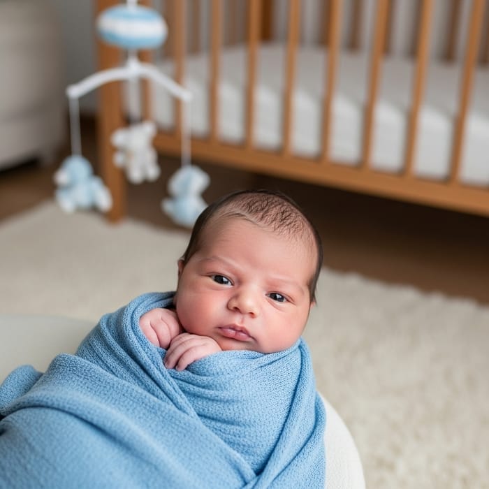 Adorable Iranian Baby Boy Wrapped in Blue Blanket Adorable Iranian Baby Boy Wrapped in Blue Blanket