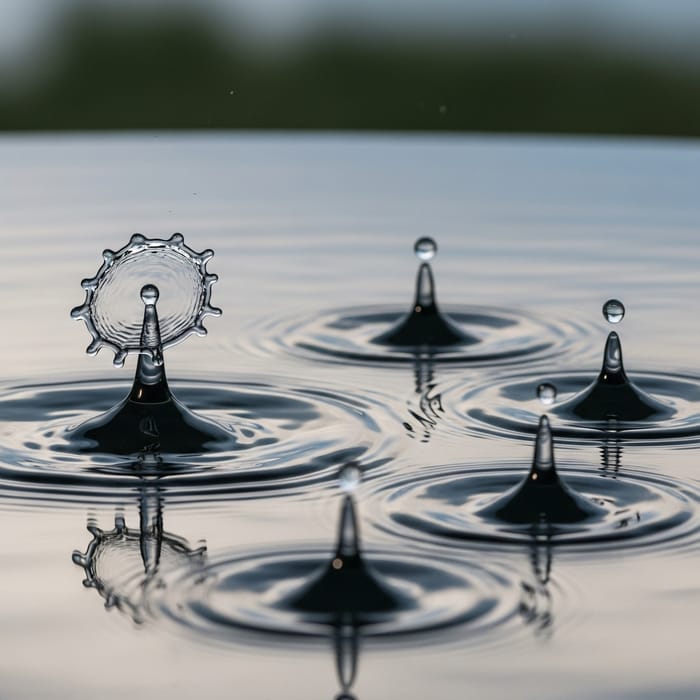 Water Droplets Falling and Creating Ripples in Water Water Droplets Falling and Creating Ripples in Water