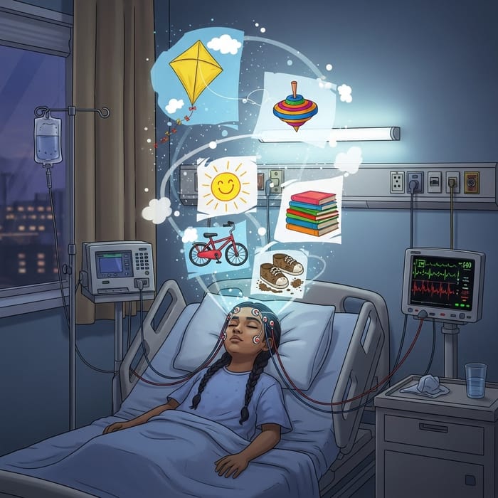 Girl's Hospital Bed Childhood Memories in 2D Form Girl's Hospital Bed Childhood Memories in 2D Form