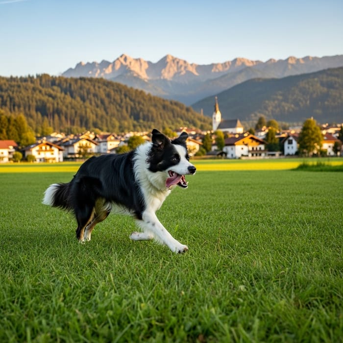 Playful Dog Running Towards the Town Playful Dog Running Towards the Town
