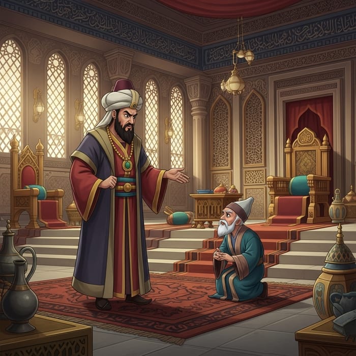 Sultan Punishing Elder Scholar in Ancient Palace