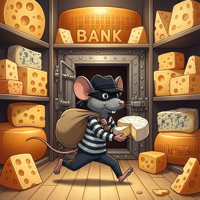 Cheese Heist | Anthropomorphic Mouse Robbing Cheese Bank