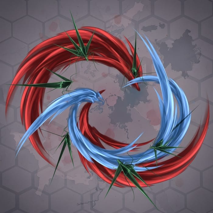Abstract Dengue Outbreak Art: Swirling Red & Blue Shapes