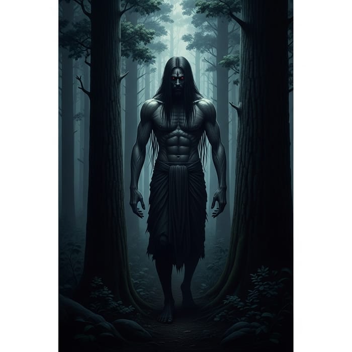 Enigmatic Male Creature in Ominous Forest | Mysterious Presence Enigmatic Male Creature in Ominous Forest | Mysterious Presence