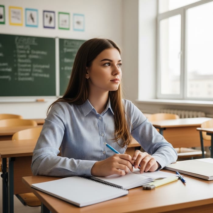Beautiful Girl in Classroom Study Session Beautiful Girl in Classroom Study Session