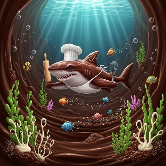 Shark Baker in Chocolate Sea with Algae and Fish Shark Baker in Chocolate Sea with Algae and Fish