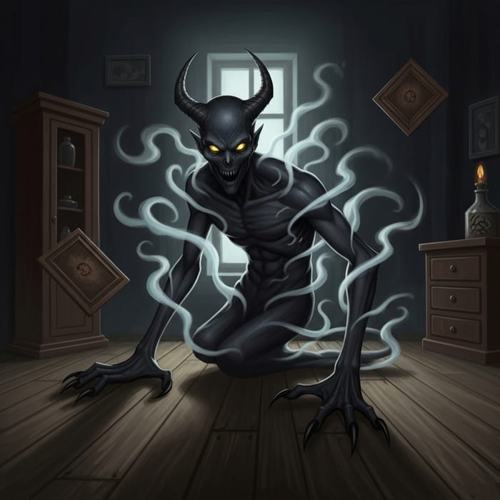Terrifying House Demon: Mysterious Specter with Glowing Eyes Terrifying House Demon: Mysterious Specter with Glowing Eyes