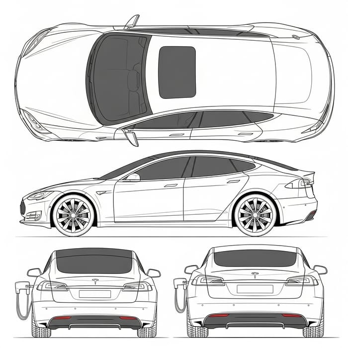 Tesla Model S Blueprint: All Side Views