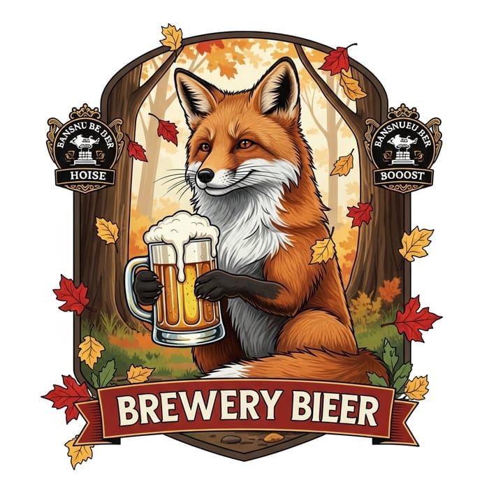 Brewery Beer Label featuring a Fox enjoying a drink