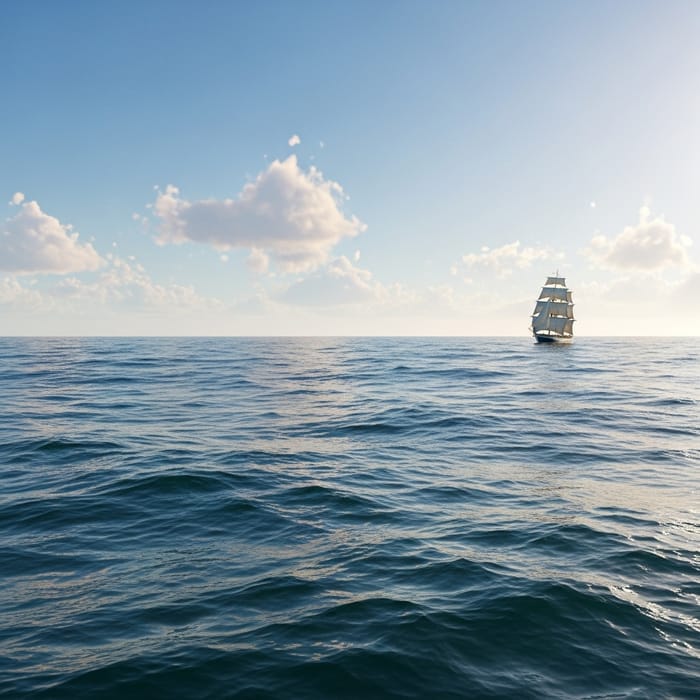 Tranquil Sea Scene with Sailing Ship