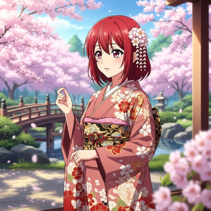 Sensual Redheaded Anime Beauty Exuding Elegance