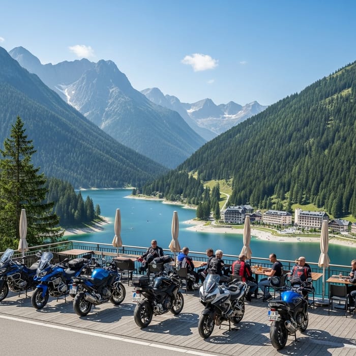 Motorcycle Riders Enjoying Sunny Weather in Europe
