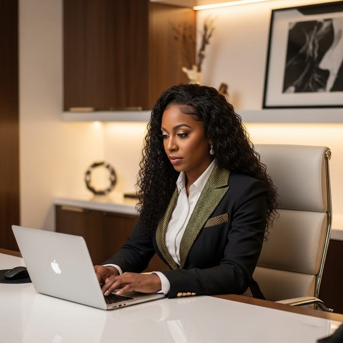 Confident African American Female CEO | Modern & Luxurious Office Setting Confident African American Female CEO | Modern & Luxurious Office Setting