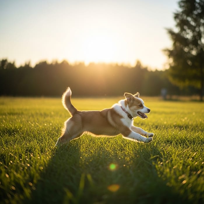 Playful Dog Leaping in Sun-Kissed Meadow | Vintage Rolleiflex Photography