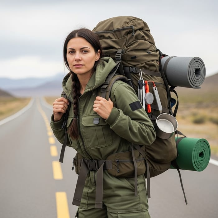Adventurous 26-Year-Old Traveler in Expedition Suit Adventurous 26-Year-Old Traveler in Expedition Suit