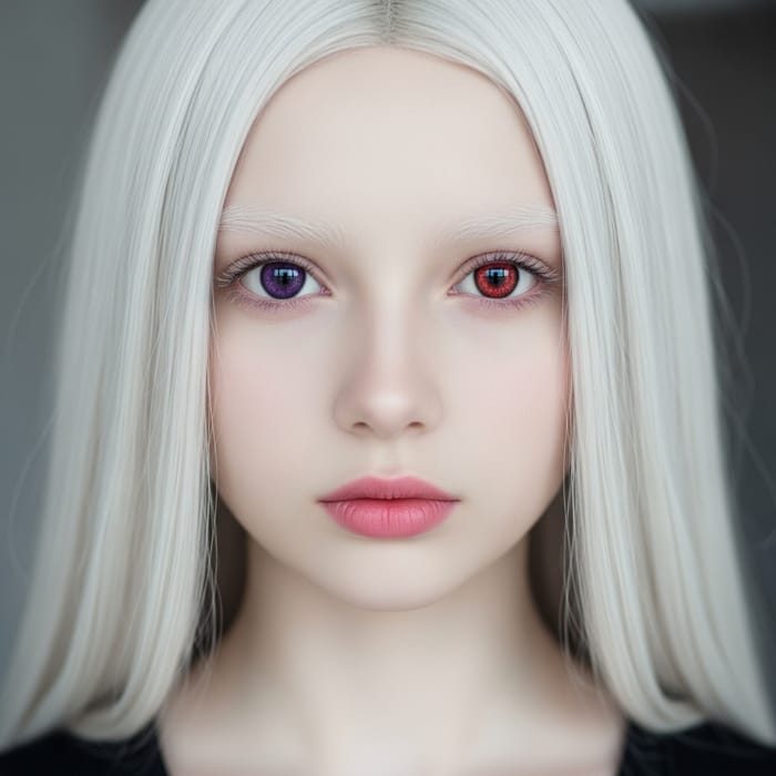 Pale Caucasian Girl with White Hair and Mismatched Eyes - Unique Beauty Pale Caucasian Girl with White Hair and Mismatched Eyes - Unique Beauty