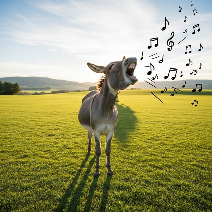 Donkey Singing in Enchanting Green Field Donkey Singing in Enchanting Green Field