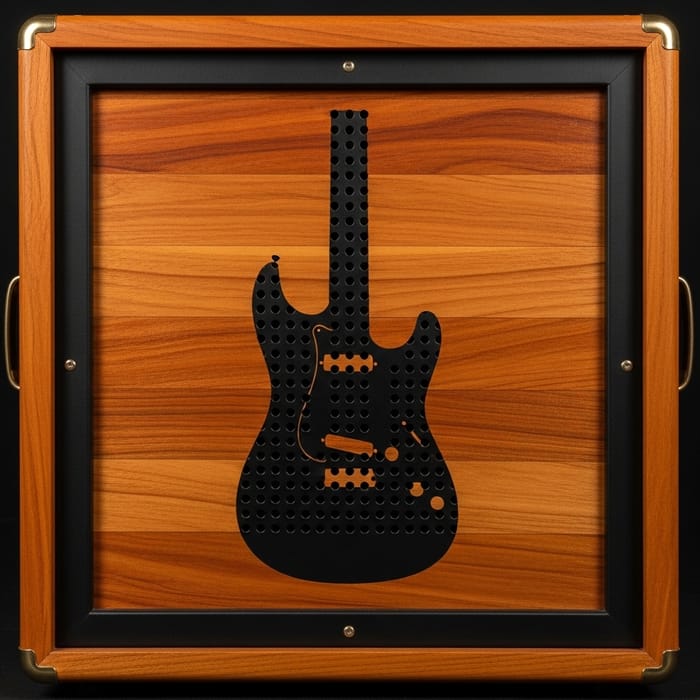 Handcrafted Wooden Guitar Cabinet with Guitar-Shaped Front Panel